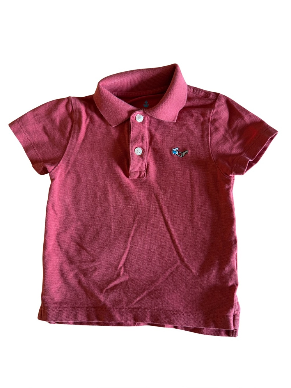 ~ Crewcuts - 3D Glasses Embroidered Piqué SS Polo Raspberry Size 2